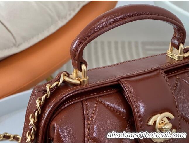 Super Quality Chanel Shiny Lambskin Mini Bag with Top Handle Bag AS4958 Brown 2024