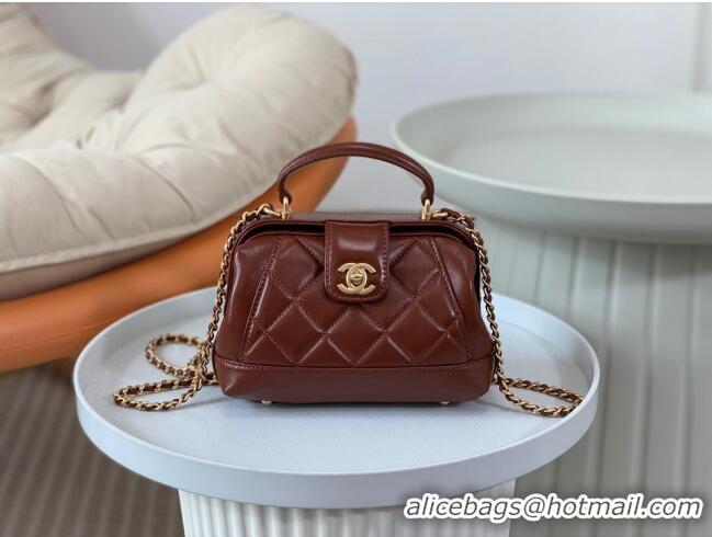 Super Quality Chanel Shiny Lambskin Mini Bag with Top Handle Bag AS4958 Brown 2024