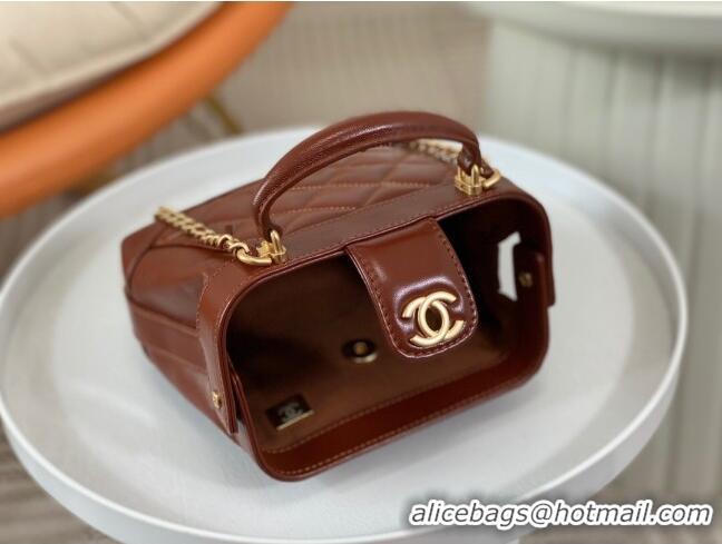 Super Quality Chanel Shiny Lambskin Mini Bag with Top Handle Bag AS4958 Brown 2024