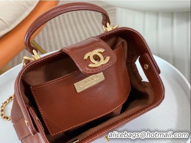 Super Quality Chanel Shiny Lambskin Mini Bag with Top Handle Bag AS4958 Brown 2024