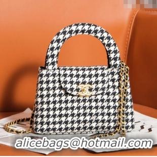 Original Cheap Chanel Mini Shopping Bag in Houndstooth Tweed AS4416 White/Black 2024