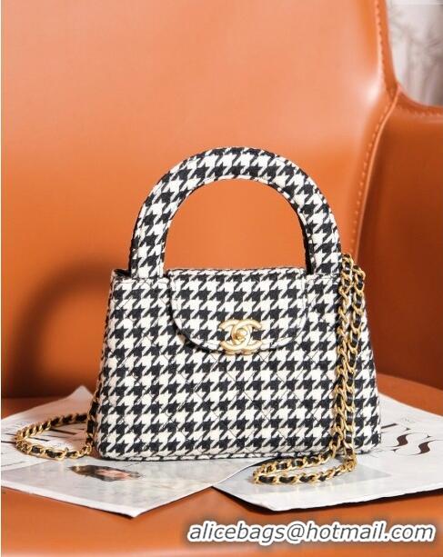 Original Cheap Chanel Mini Shopping Bag in Houndstooth Tweed AS4416 White/Black 2024