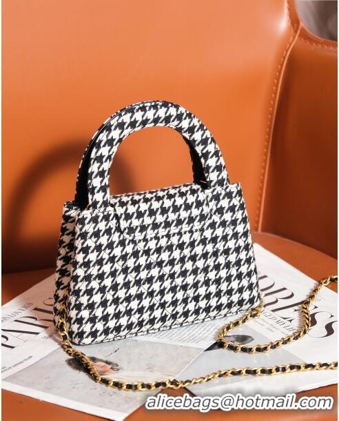 Original Cheap Chanel Mini Shopping Bag in Houndstooth Tweed AS4416 White/Black 2024