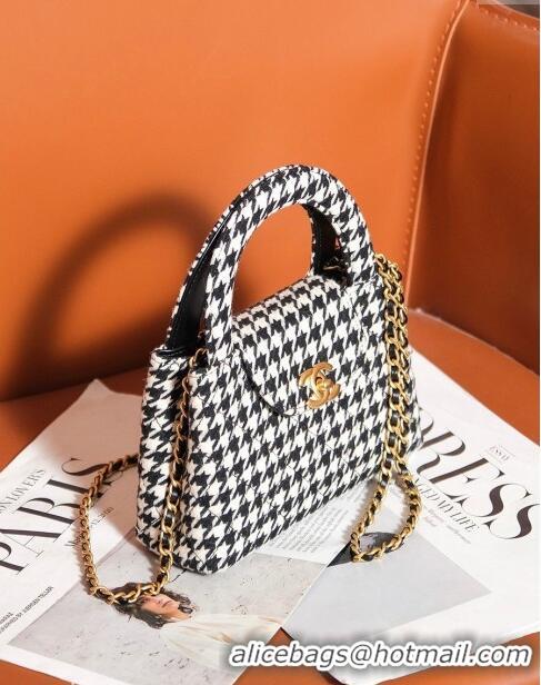 Original Cheap Chanel Mini Shopping Bag in Houndstooth Tweed AS4416 White/Black 2024