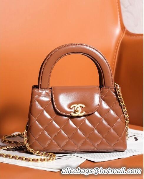 Reasonable Price Chanel Mini Shopping Bag in Shiny Calfskin AS4416 Brown 2024