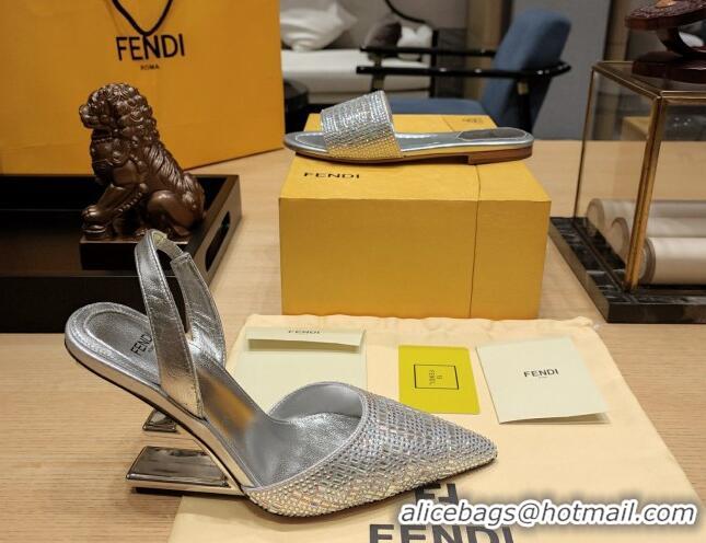 Good Looking Fendi First Slingback Pumps 9cm in Crystals Silver 326090