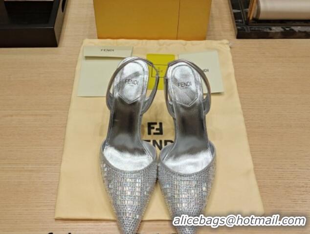 Good Looking Fendi First Slingback Pumps 9cm in Crystals Silver 326090