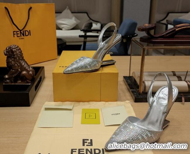 Good Looking Fendi First Slingback Pumps 9cm in Crystals Silver 326090