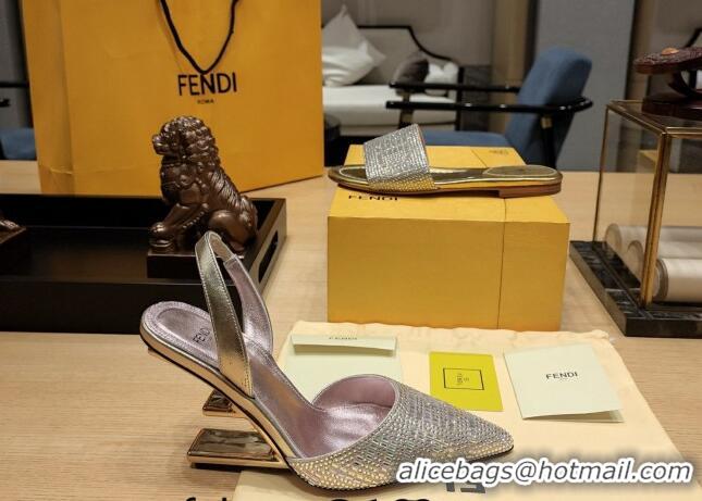 Sumptuous Fendi First Slingback Pumps 9cm in Crystals Gold 326091