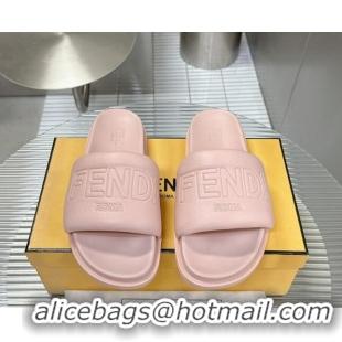 Perfect Fendi Roma Calfskin Flat Slide Sandals Light Pink 604154