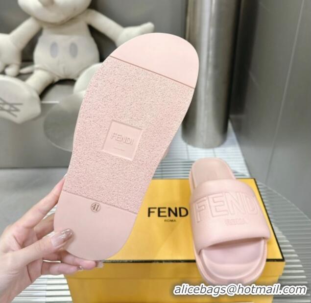 Perfect Fendi Roma Calfskin Flat Slide Sandals Light Pink 604154