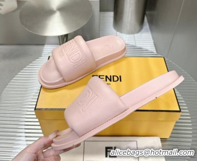 Perfect Fendi Roma Calfskin Flat Slide Sandals Light Pink 604154