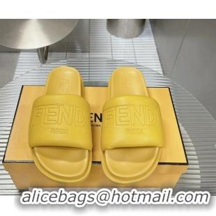 Crafted Fendi Roma Calfskin Flat Slide Sandals Yellow 604155