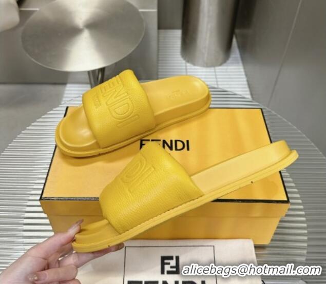 Crafted Fendi Roma Calfskin Flat Slide Sandals Yellow 604155