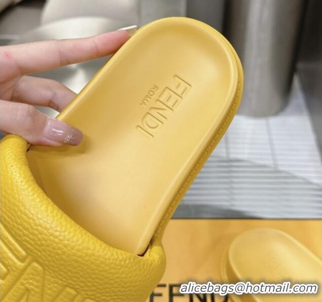 Crafted Fendi Roma Calfskin Flat Slide Sandals Yellow 604155