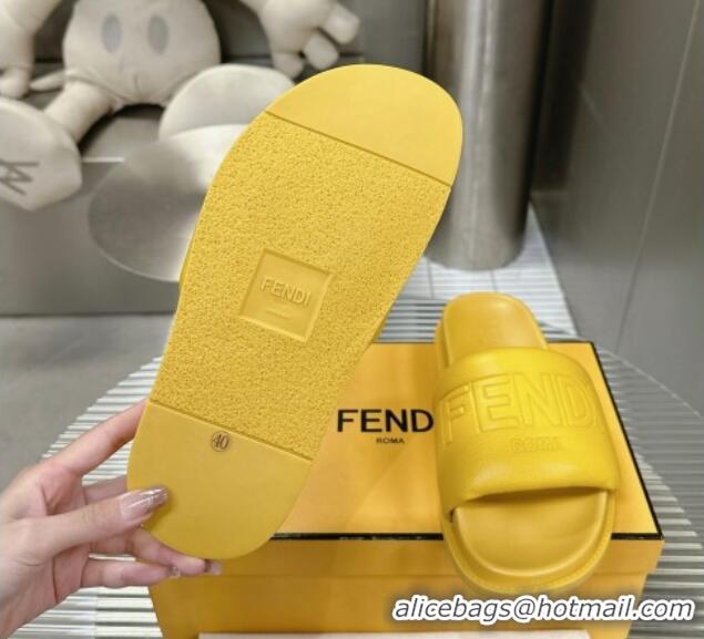 Crafted Fendi Roma Calfskin Flat Slide Sandals Yellow 604155