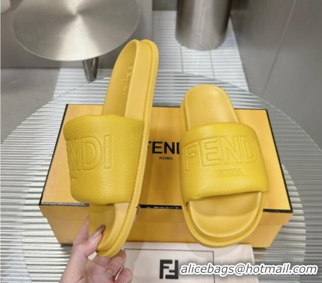 Crafted Fendi Roma Calfskin Flat Slide Sandals Yellow 604155