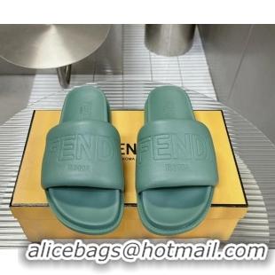 Cheap Price Fendi Roma Calfskin Flat Slide Sandals Light Green 604156