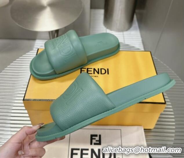 Cheap Price Fendi Roma Calfskin Flat Slide Sandals Light Green 604156