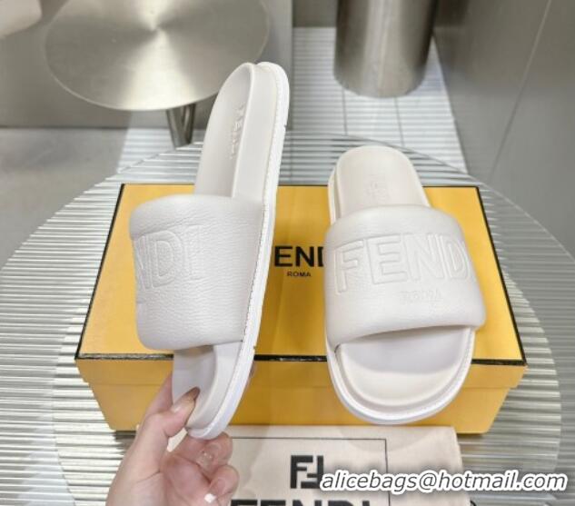 Popular Style Fendi Roma Calfskin Flat Slide Sandals White 604157