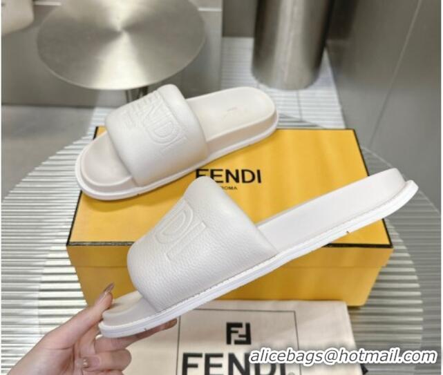 Popular Style Fendi Roma Calfskin Flat Slide Sandals White 604157