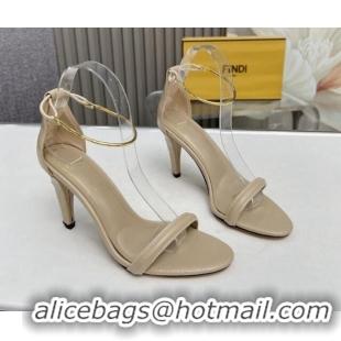 Unique Style Fendi Filo high-heeled sandals 9cm in stone-Embossed Leather with Anklet Beige 604164