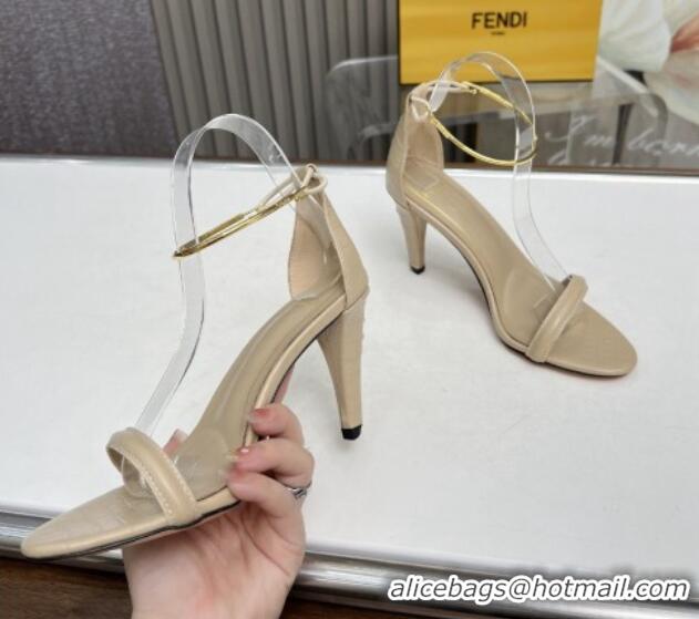 Unique Style Fendi Filo high-heeled sandals 9cm in stone-Embossed Leather with Anklet Beige 604164