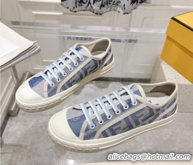 Most Popular Fendi Domino Low-top Sneakers in FF Canvas Denim Blue/Grey 604165