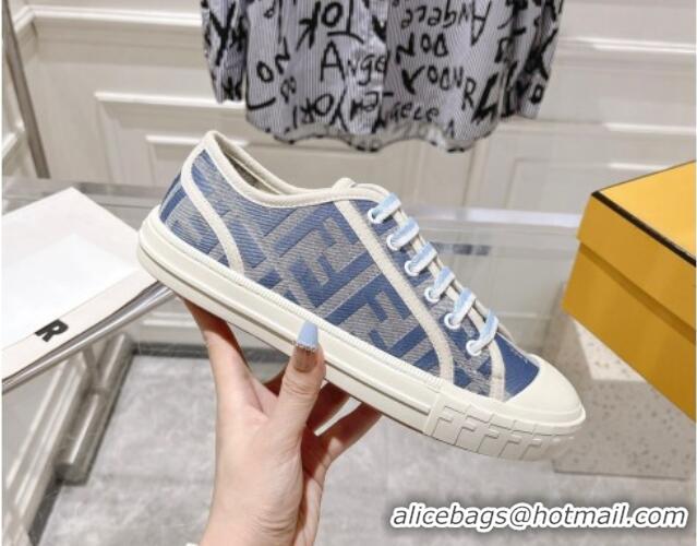 Most Popular Fendi Domino Low-top Sneakers in FF Canvas Denim Blue/Grey 604165