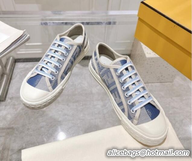 Most Popular Fendi Domino Low-top Sneakers in FF Canvas Denim Blue/Grey 604165