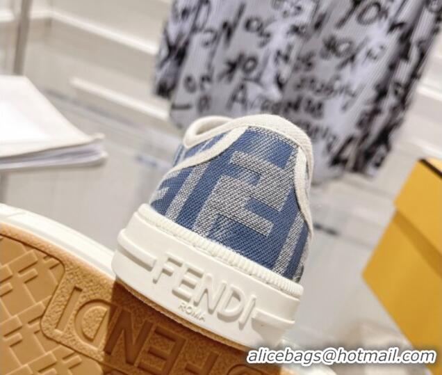 Most Popular Fendi Domino Low-top Sneakers in FF Canvas Denim Blue/Grey 604165