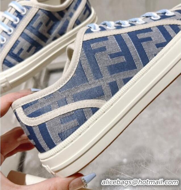 Most Popular Fendi Domino Low-top Sneakers in FF Canvas Denim Blue/Grey 604165