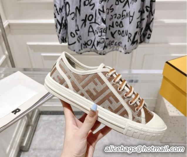 Big Discount Fendi Domino Low-top Sneakers in FF Canvas Brown/Grey 604166