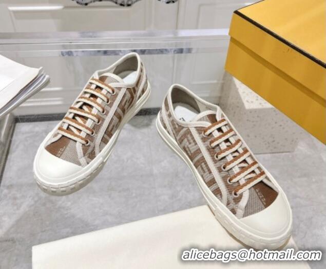 Big Discount Fendi Domino Low-top Sneakers in FF Canvas Brown/Grey 604166