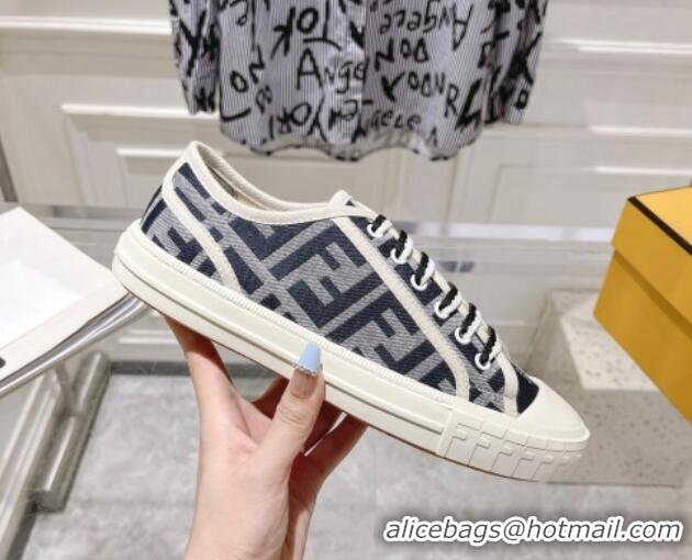 Grade Quality Fendi Domino Low-top Sneakers in FF Canvas Grey/Dark Blue 604167