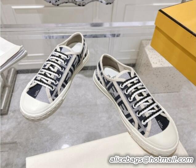 Grade Quality Fendi Domino Low-top Sneakers in FF Canvas Grey/Dark Blue 604167