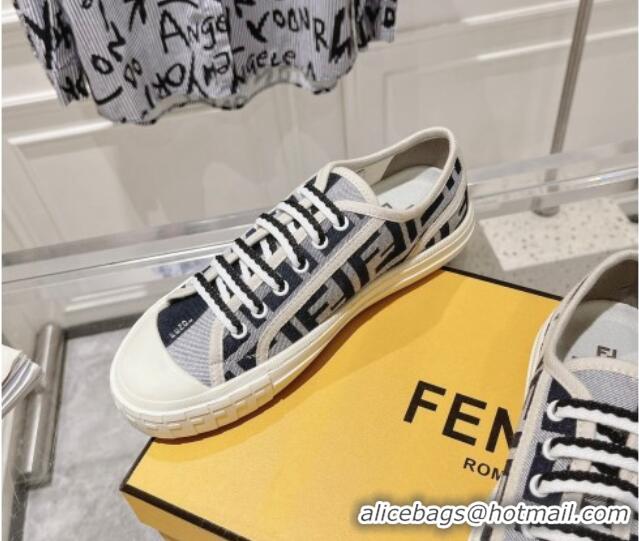 Grade Quality Fendi Domino Low-top Sneakers in FF Canvas Grey/Dark Blue 604167