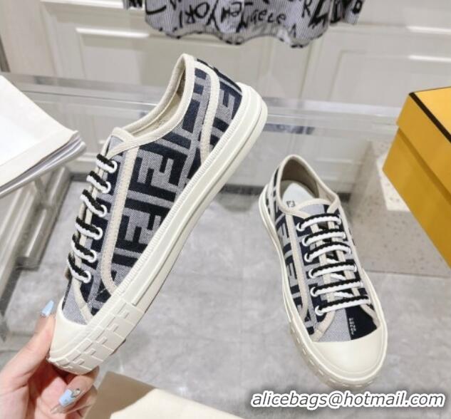 Grade Quality Fendi Domino Low-top Sneakers in FF Canvas Grey/Dark Blue 604167