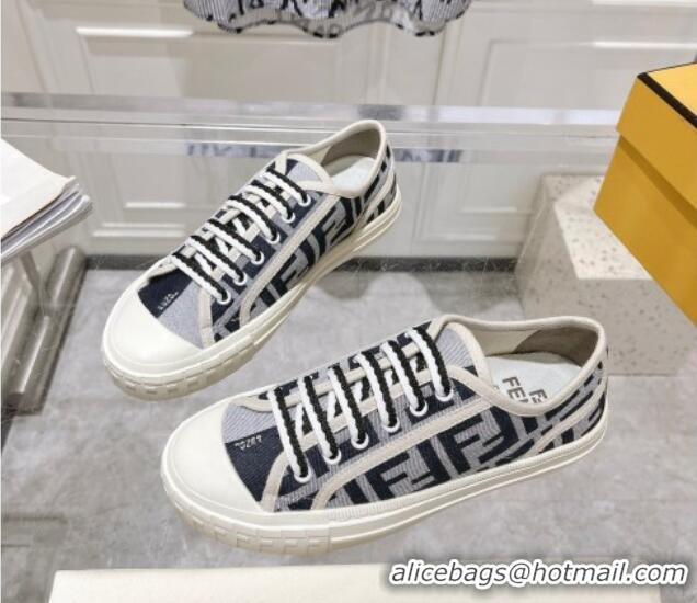 Grade Quality Fendi Domino Low-top Sneakers in FF Canvas Grey/Dark Blue 604167