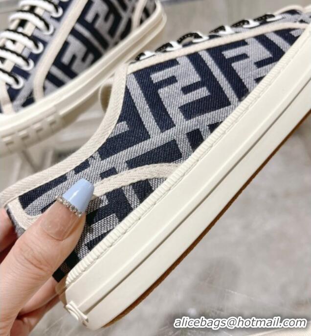 Grade Quality Fendi Domino Low-top Sneakers in FF Canvas Grey/Dark Blue 604167