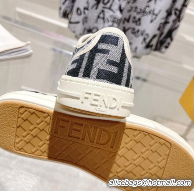 Grade Quality Fendi Domino Low-top Sneakers in FF Canvas Grey/Dark Blue 604167