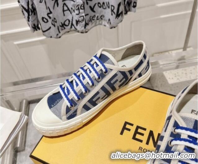 Best Price Fendi Domino Low-top Sneakers in FF Canvas Grey/Navy Blue 604168