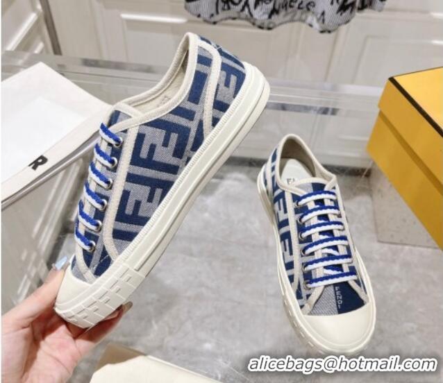 Best Price Fendi Domino Low-top Sneakers in FF Canvas Grey/Navy Blue 604168