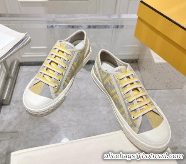 Luxurious Fendi Domino Low-top Sneakers in FF Canvas Grey/Yellow 604169