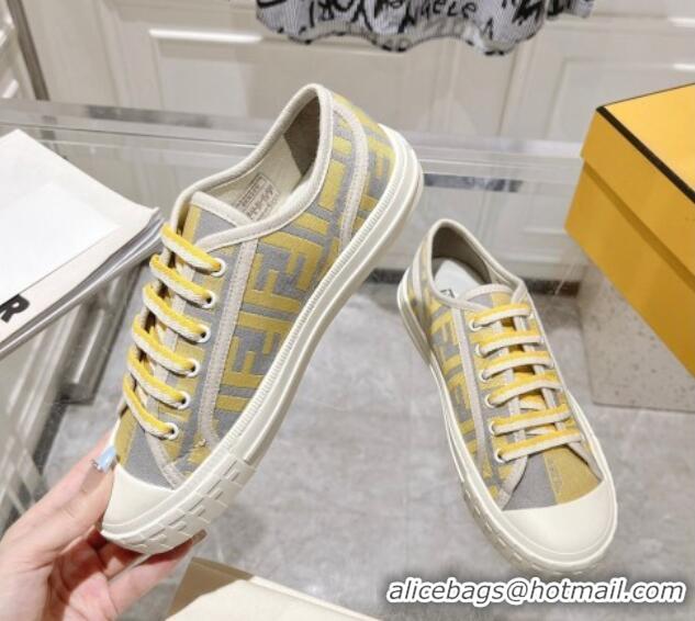 Luxurious Fendi Domino Low-top Sneakers in FF Canvas Grey/Yellow 604169