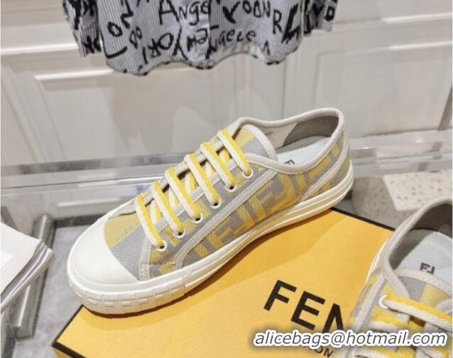 Luxurious Fendi Domino Low-top Sneakers in FF Canvas Grey/Yellow 604169