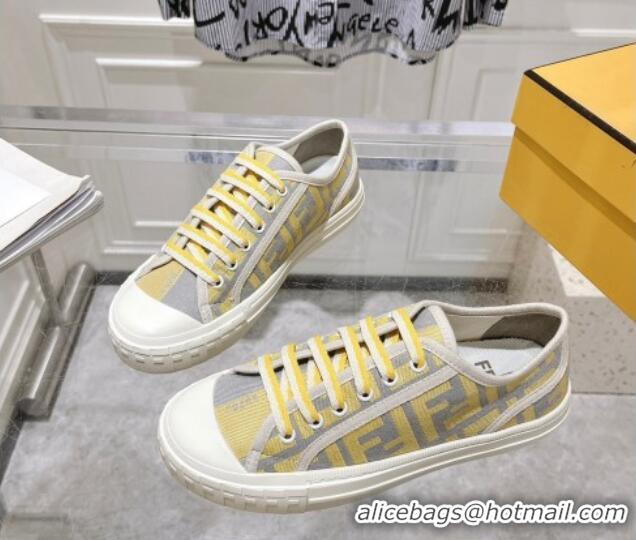 Luxurious Fendi Domino Low-top Sneakers in FF Canvas Grey/Yellow 604169