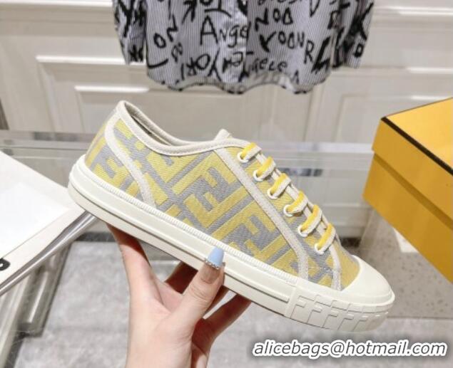 Luxurious Fendi Domino Low-top Sneakers in FF Canvas Grey/Yellow 604169