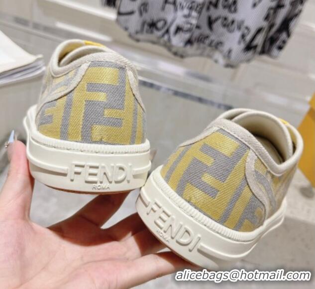 Luxurious Fendi Domino Low-top Sneakers in FF Canvas Grey/Yellow 604169