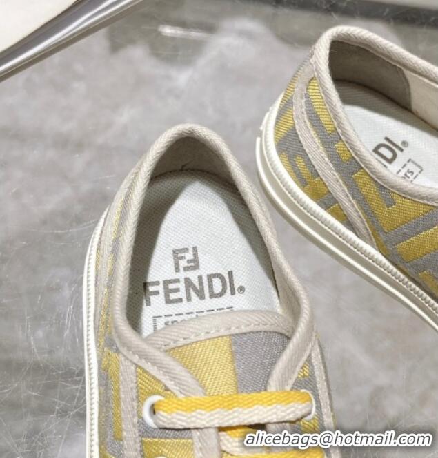 Luxurious Fendi Domino Low-top Sneakers in FF Canvas Grey/Yellow 604169